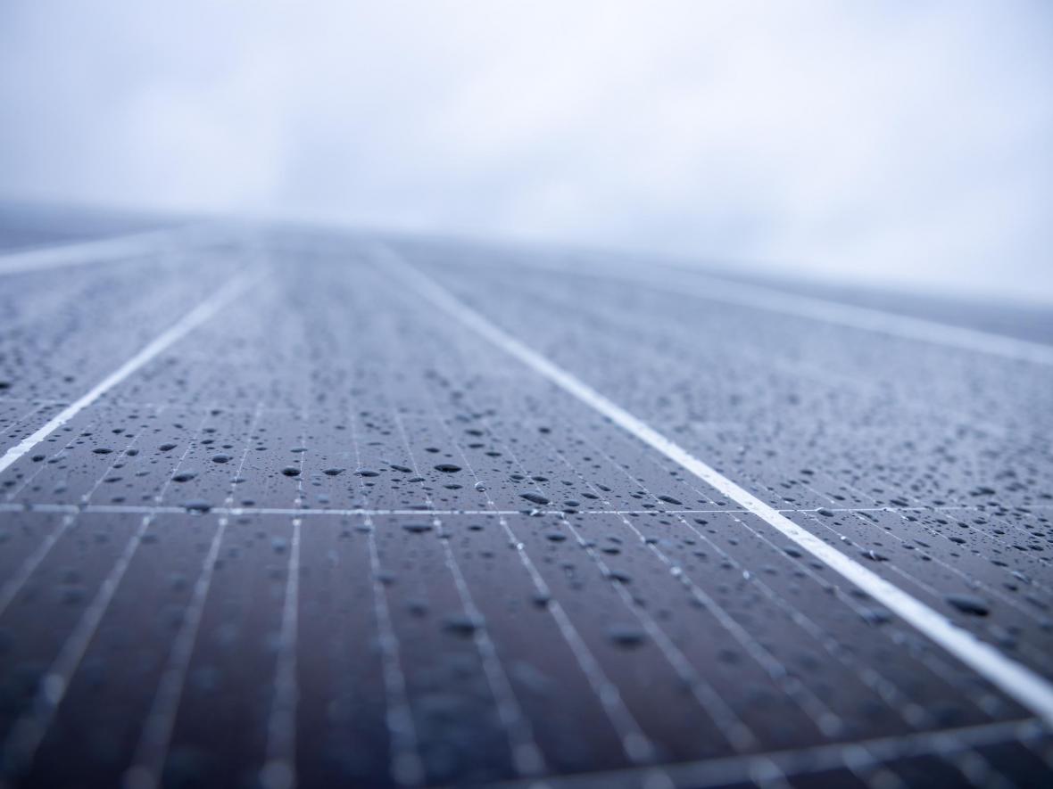 solar panel with water droplets on it