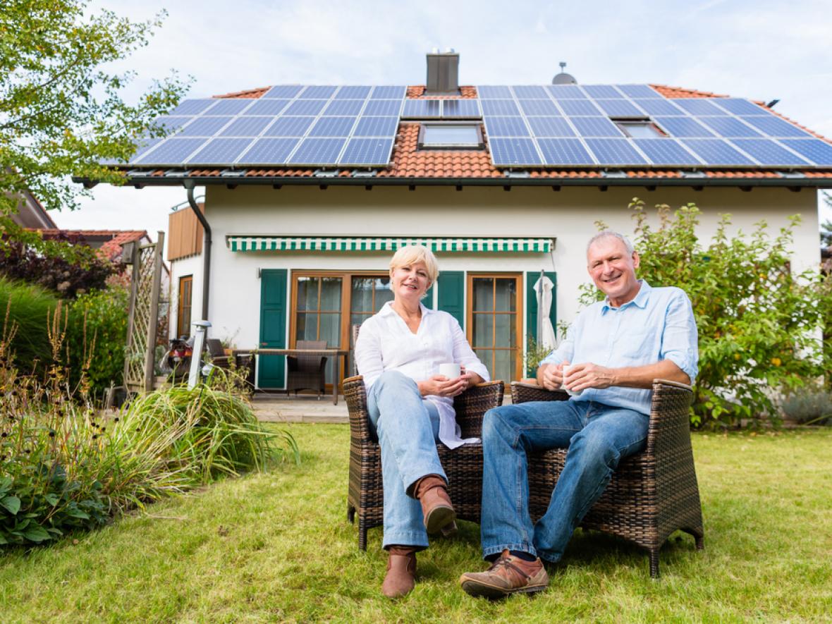 Home with solar panels on roof