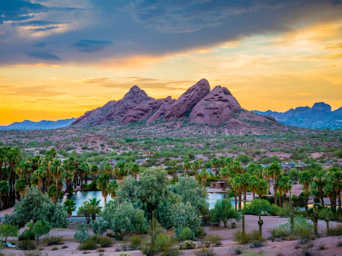 Papago Park Desert Botanical Garden Tempe Arizona at sunset 