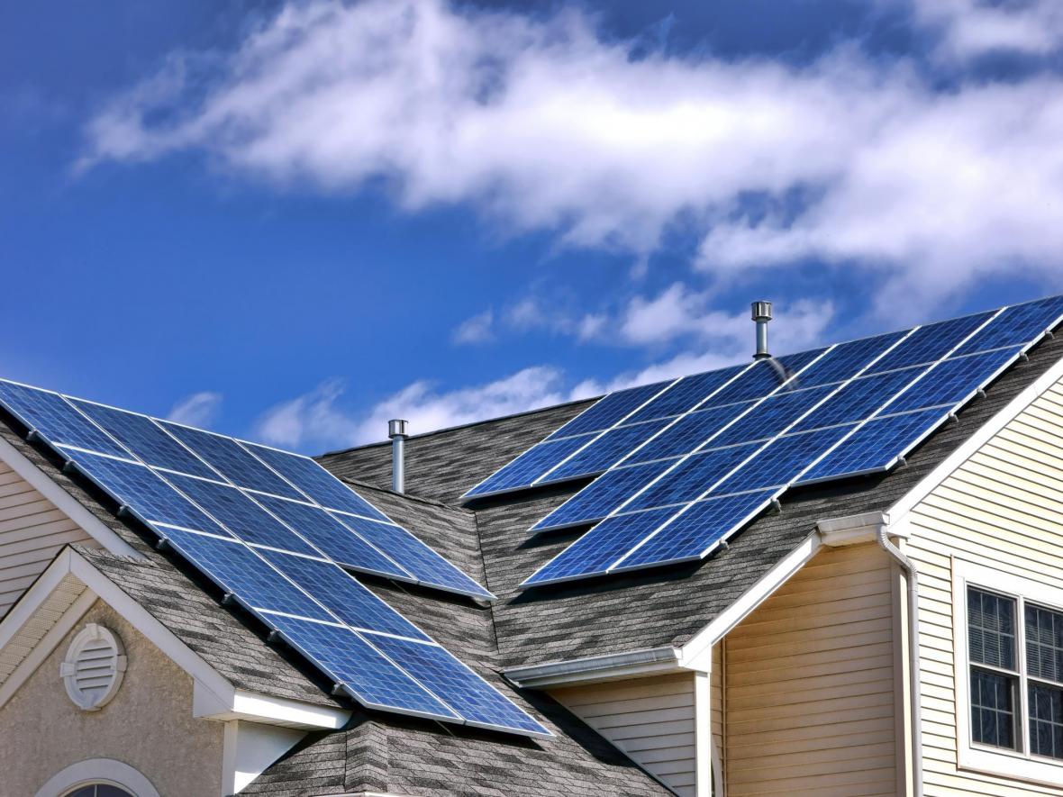 residential home with solar panels on the roof