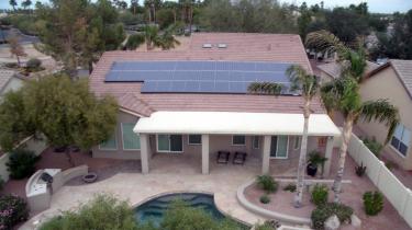 solar panel system on back roof with pool